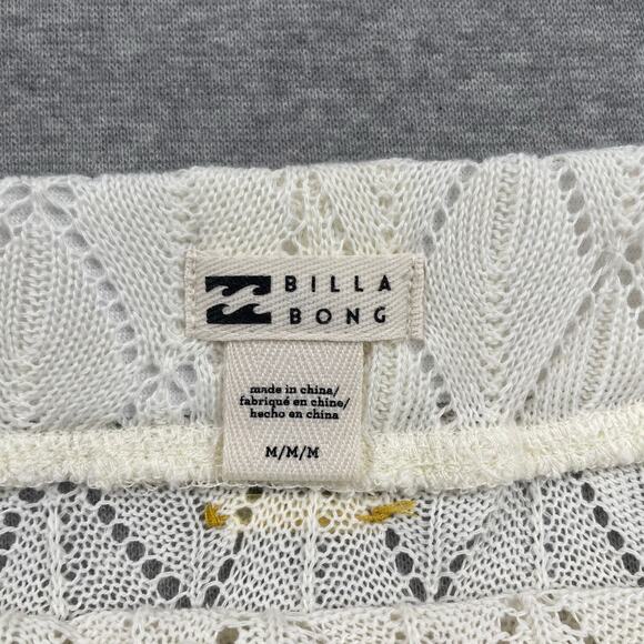 Billabong Midi Skirt M White Crochet Open Knit Semi Sheer Pull On Coverup Beach - Picture 5 of 16